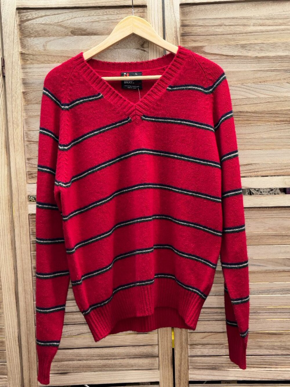 Robert Bruce NWT Vintage 100% Shetland Wool Striped V-Neck Sweater